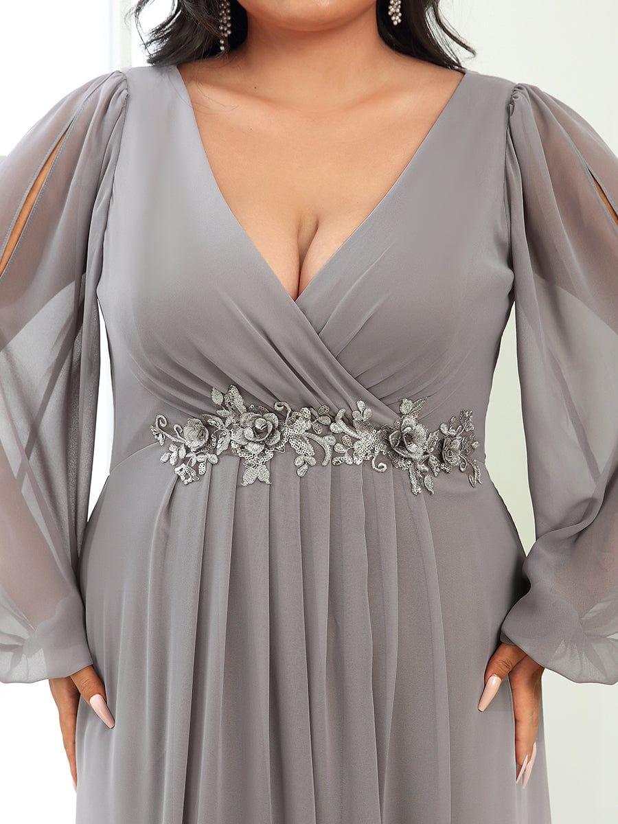 Plus size chiffon evening dress with long lantern sleeves for women