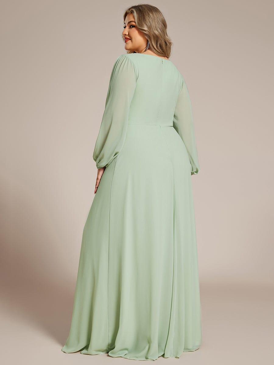 Plus size chiffon evening dress with long lantern sleeves for women