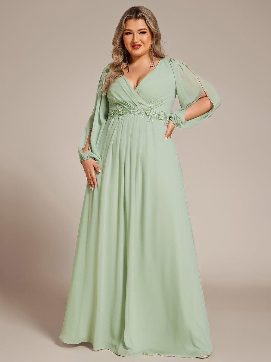 Plus size chiffon evening dress with long lantern sleeves for women