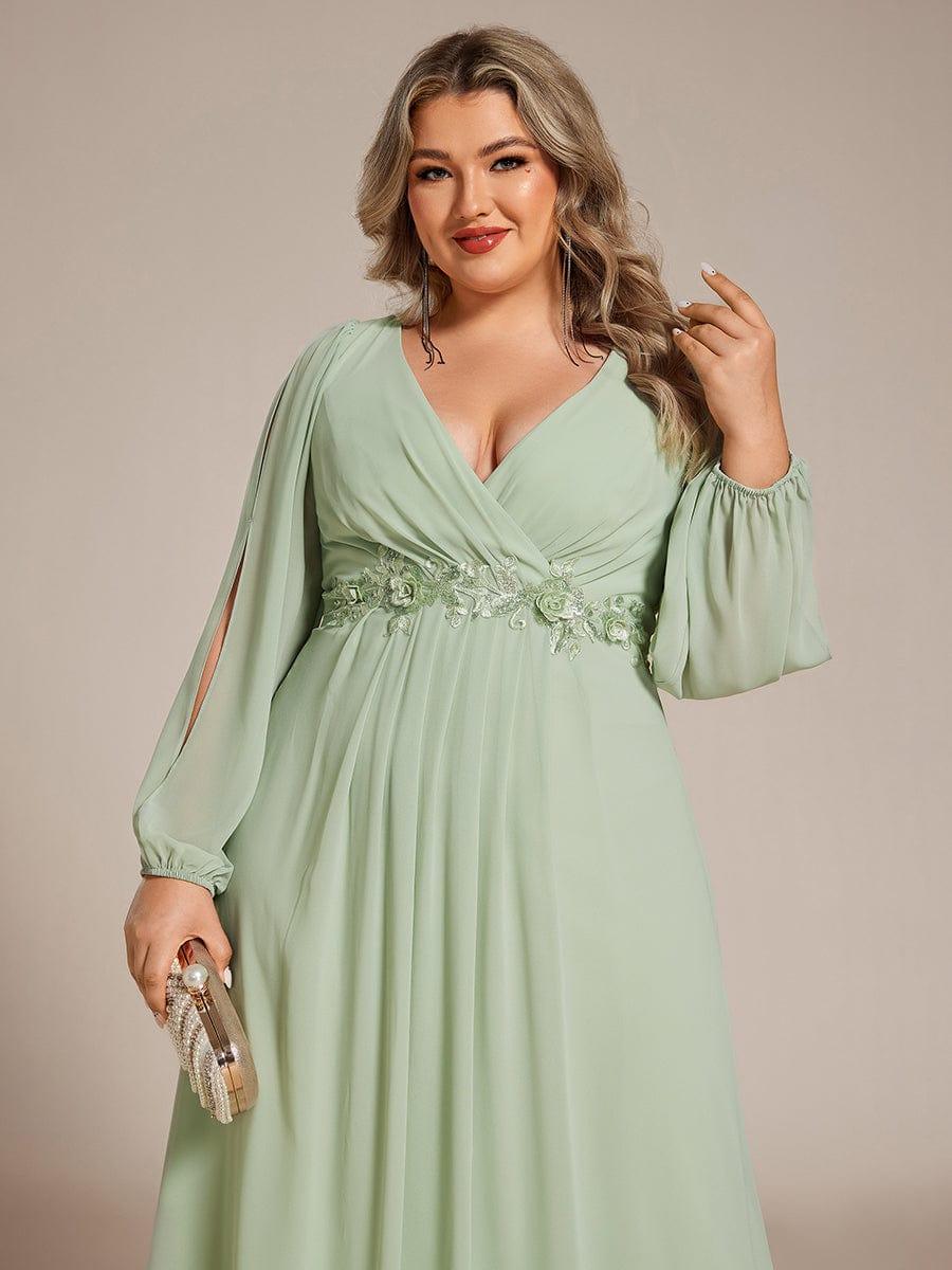 Plus size chiffon evening dress with long lantern sleeves for women
