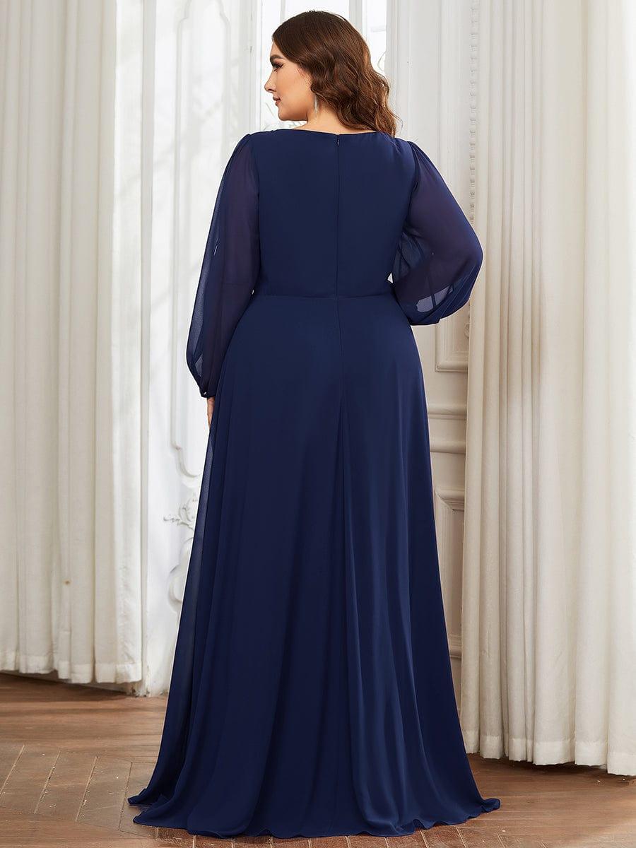 Plus size chiffon evening dress with long lantern sleeves for women