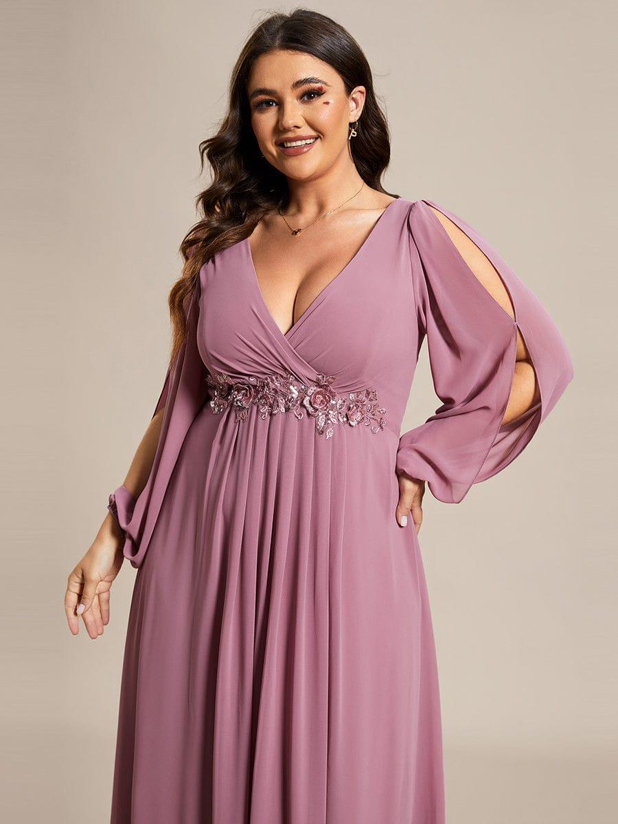 Plus size chiffon evening dress with long lantern sleeves for women