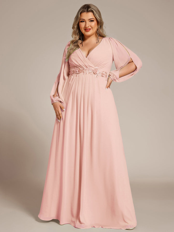 Plus size chiffon evening dress with long lantern sleeves for women