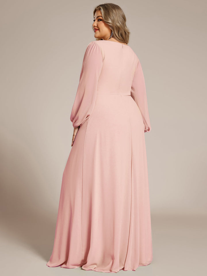 Plus size chiffon evening dress with long lantern sleeves for women