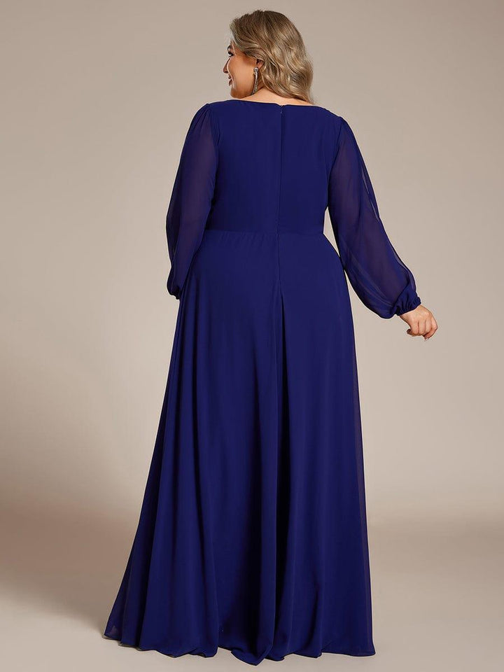 Plus size chiffon evening dress with long lantern sleeves for women