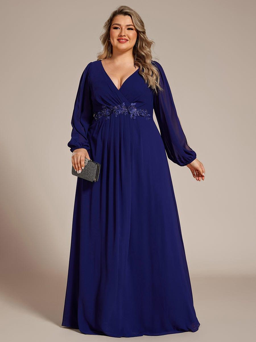 Plus size chiffon evening dress with long lantern sleeves for women