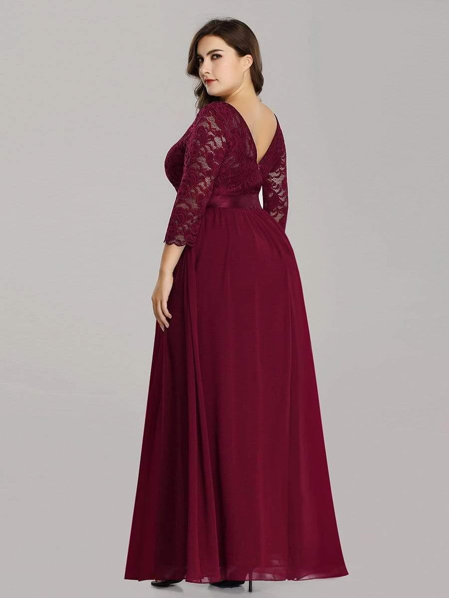 Plus size sheer lace floor-length evening dress with half sleeves for women