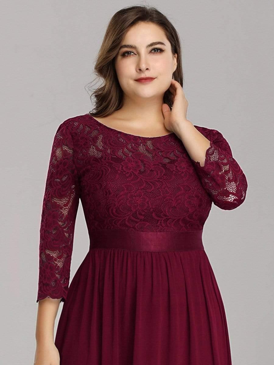 Plus size sheer lace floor-length evening dress with half sleeves for women