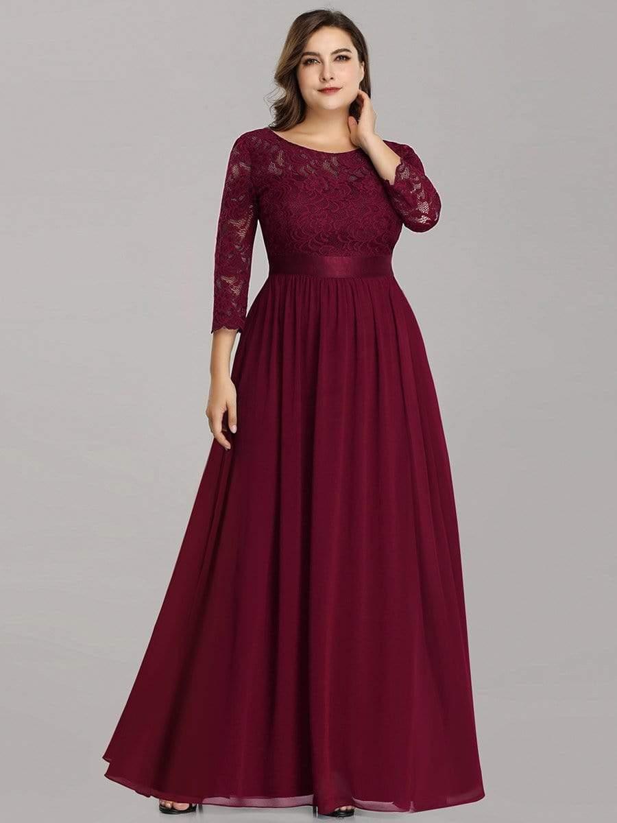 Plus size sheer lace floor-length evening dress with half sleeves for women