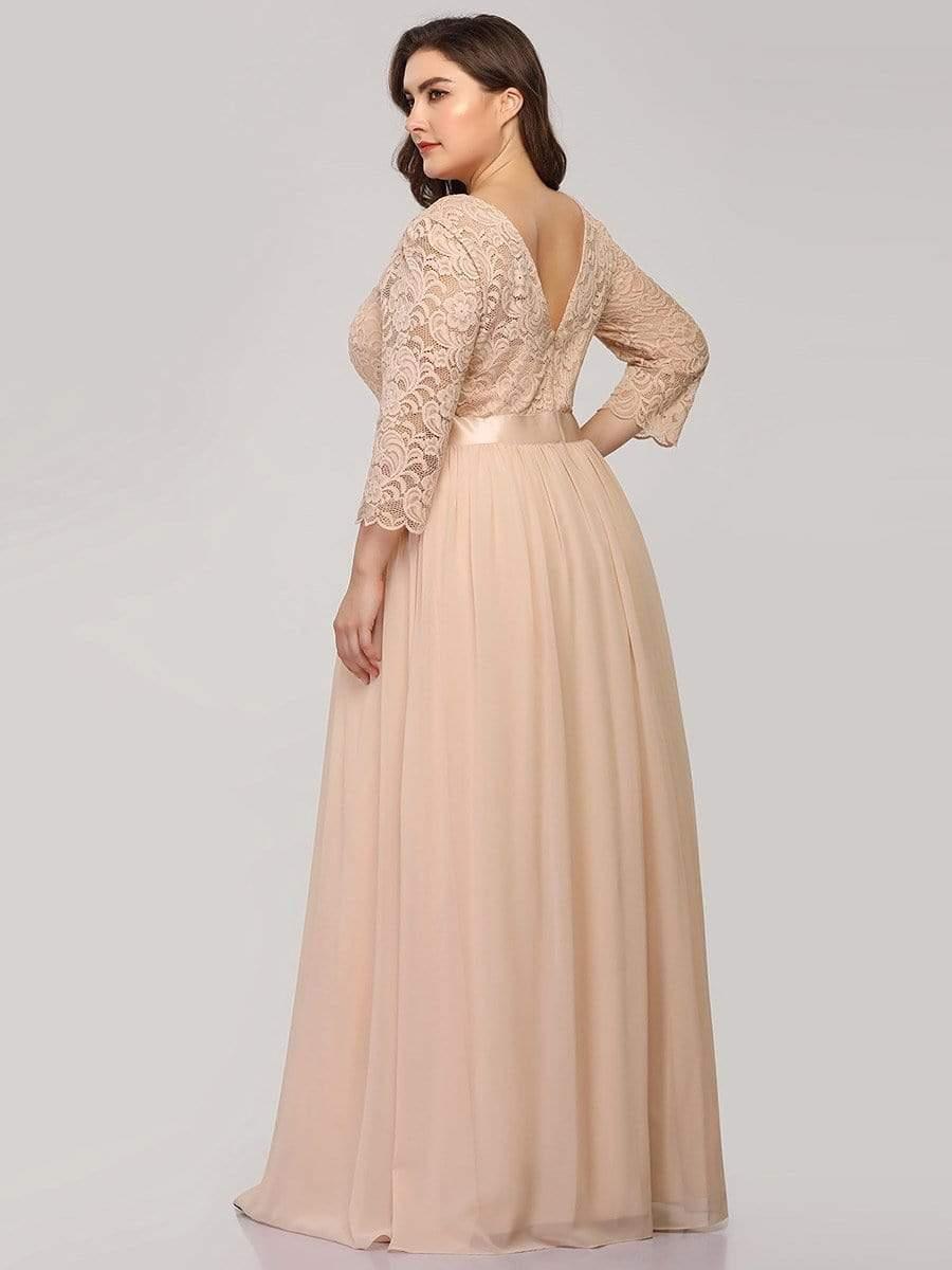 Plus size sheer lace floor-length evening dress with half sleeves for women