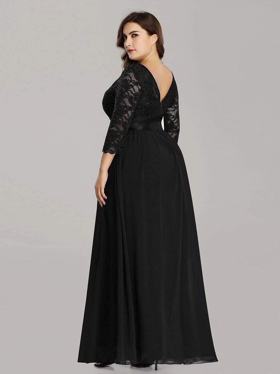 Plus size sheer lace floor-length evening dress with half sleeves for women