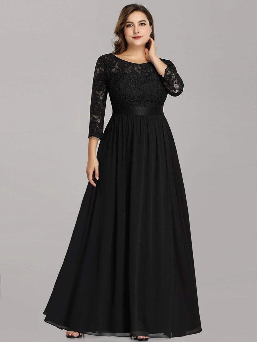 Plus size sheer lace floor-length evening dress with half sleeves for women