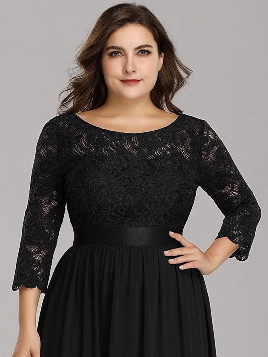Plus size sheer lace floor-length evening dress with half sleeves for women