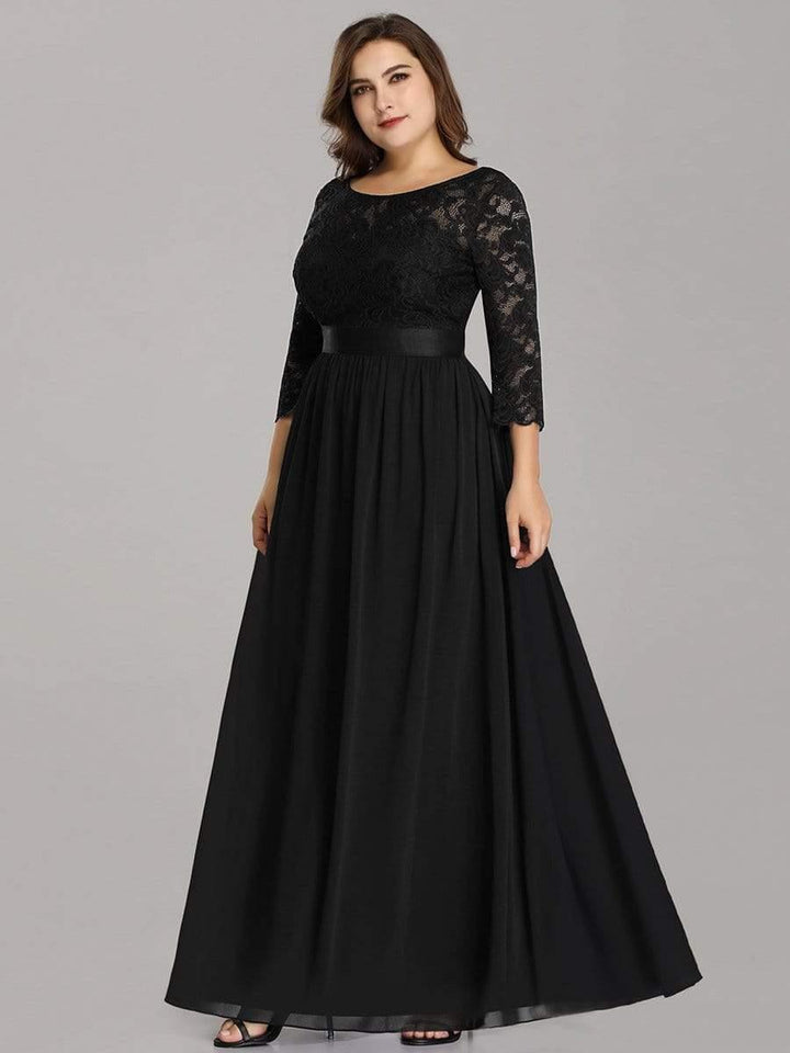 Plus size sheer lace floor-length evening dress with half sleeves for women