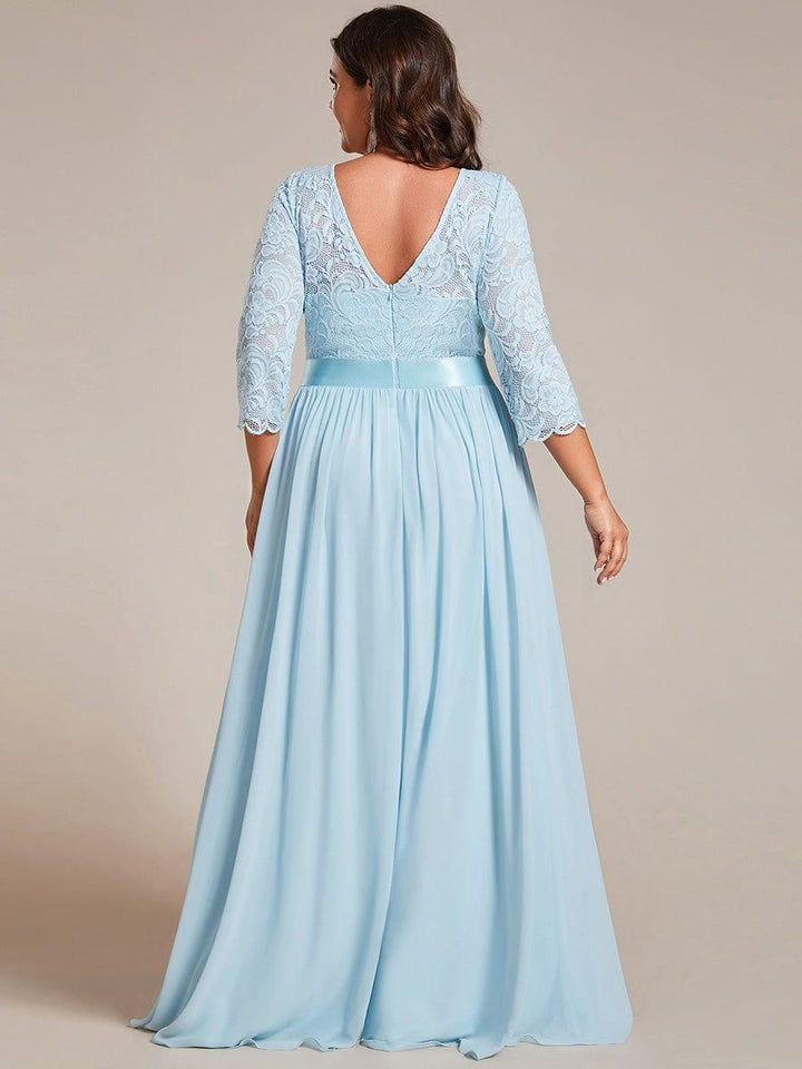 Plus size sheer lace floor-length evening dress with half sleeves for women