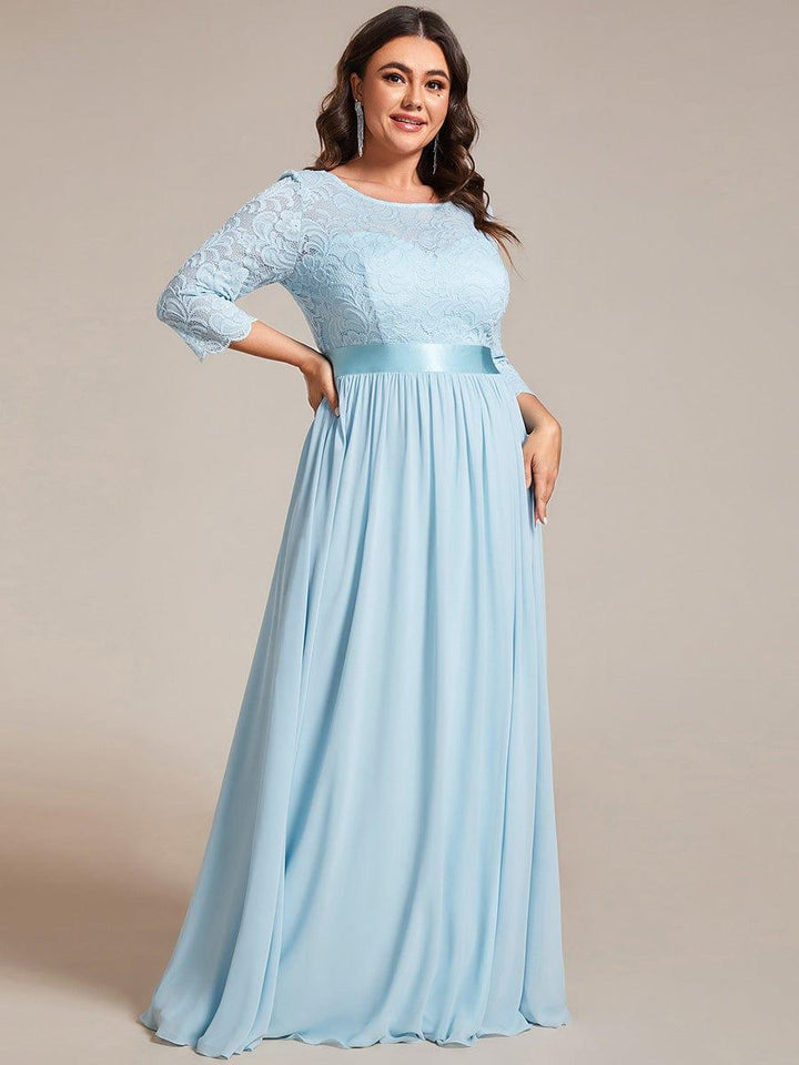 Plus size sheer lace floor-length evening dress with half sleeves for women