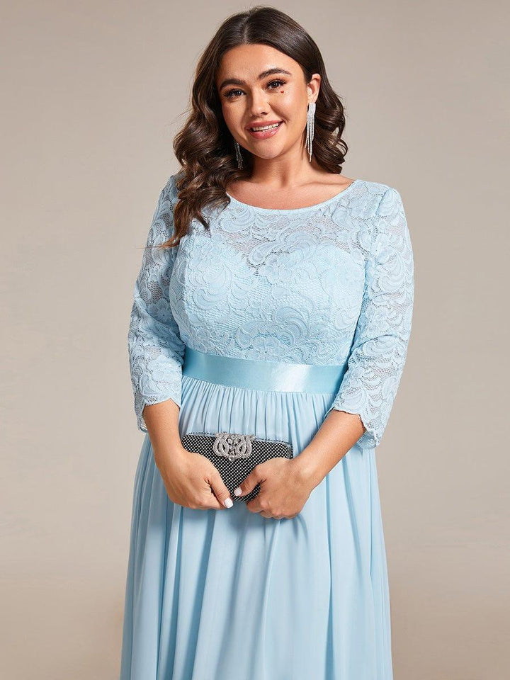 Plus size sheer lace floor-length evening dress with half sleeves for women