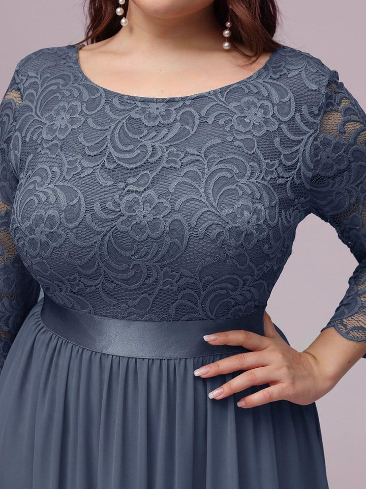 Plus size sheer lace floor-length evening dress with half sleeves for women