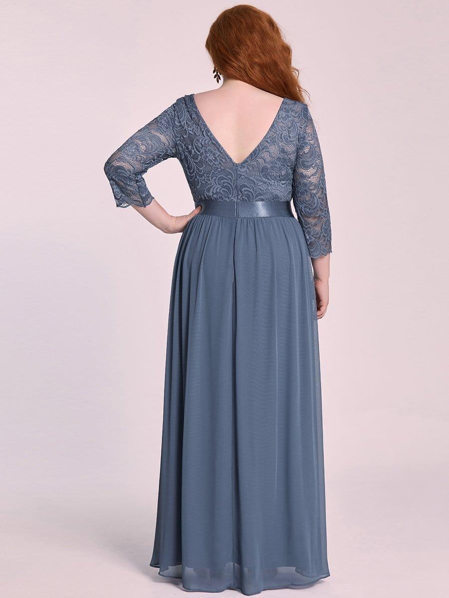 Plus size sheer lace floor-length evening dress with half sleeves for women