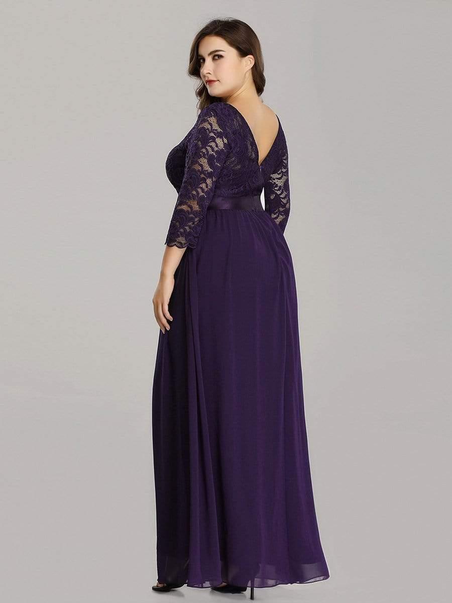 Plus size sheer lace floor-length evening dress with half sleeves for women