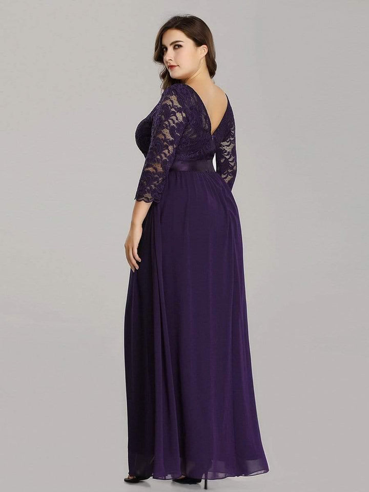 Plus size sheer lace floor-length evening dress with half sleeves for women