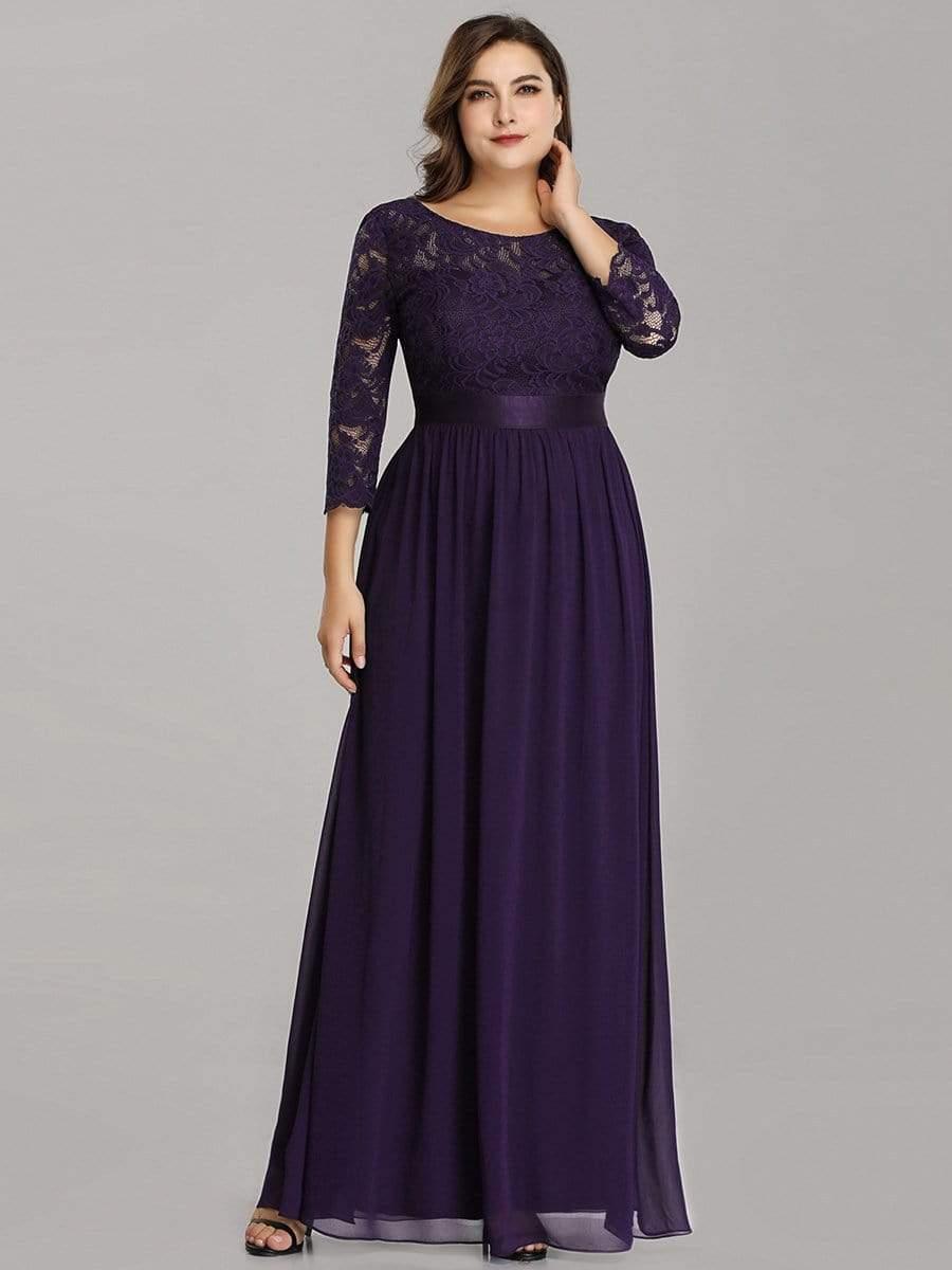 Plus size sheer lace floor-length evening dress with half sleeves for women