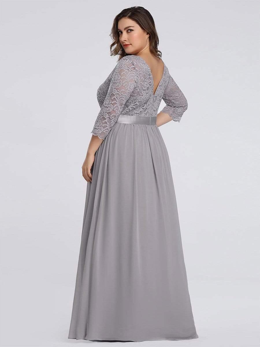 Plus size sheer lace floor-length evening dress with half sleeves for women