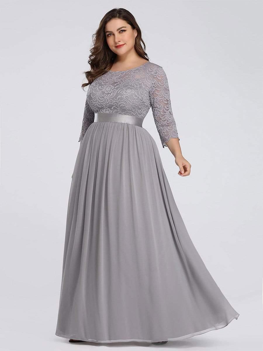 Plus size sheer lace floor-length evening dress with half sleeves for women