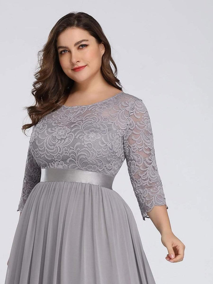 Plus size sheer lace floor-length evening dress with half sleeves for women