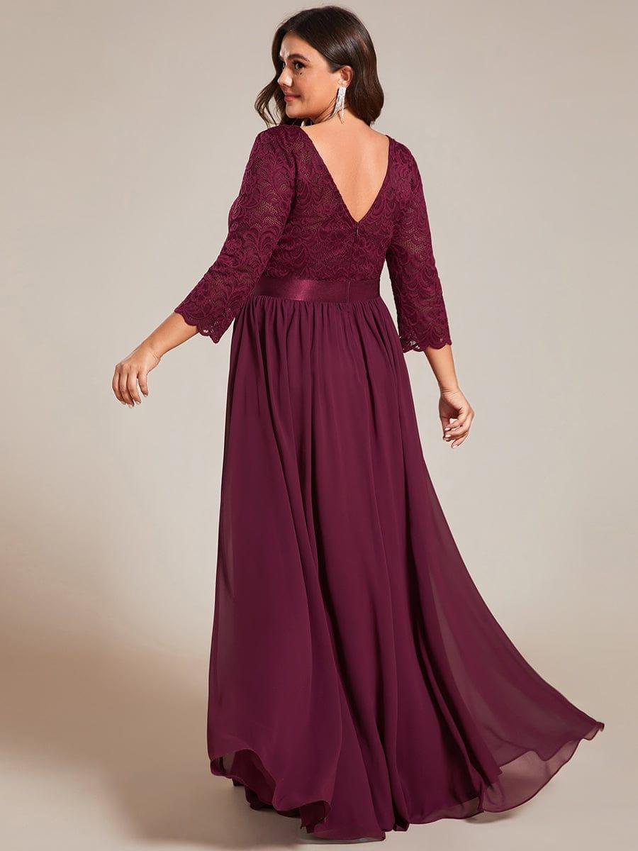 Plus size sheer lace floor-length evening dress with half sleeves for women
