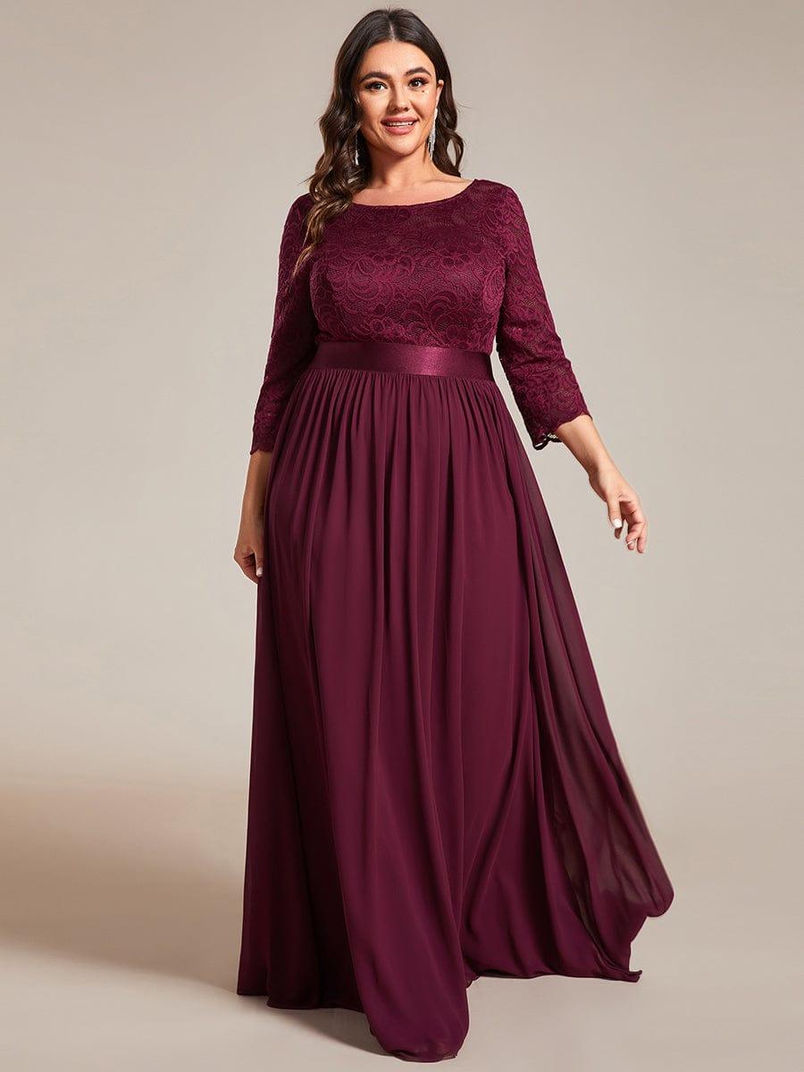 Plus size sheer lace floor-length evening dress with half sleeves for women
