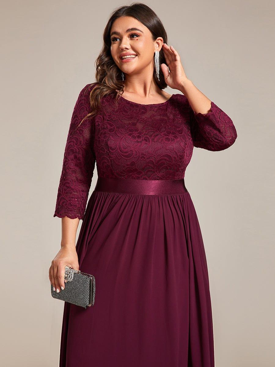 Plus size sheer lace floor-length evening dress with half sleeves for women