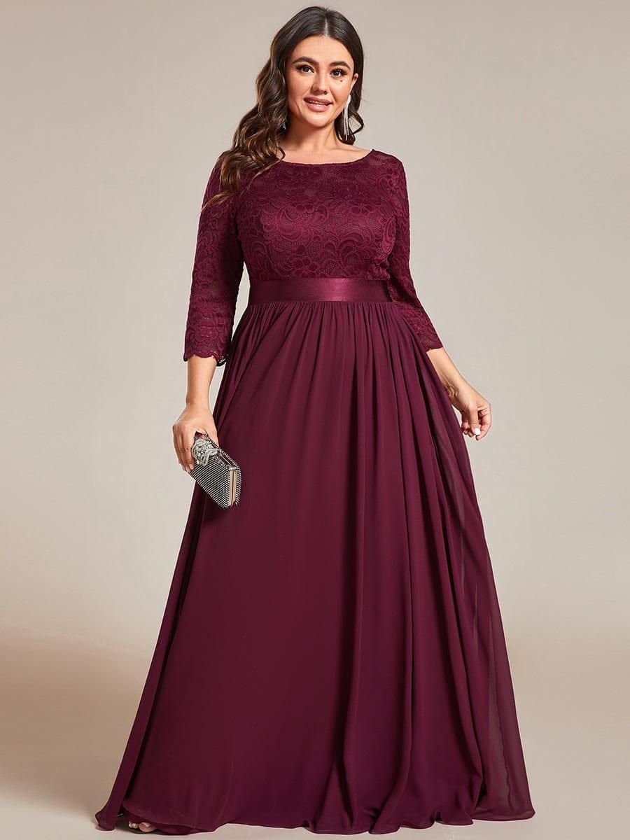 Plus size sheer lace floor-length evening dress with half sleeves for women