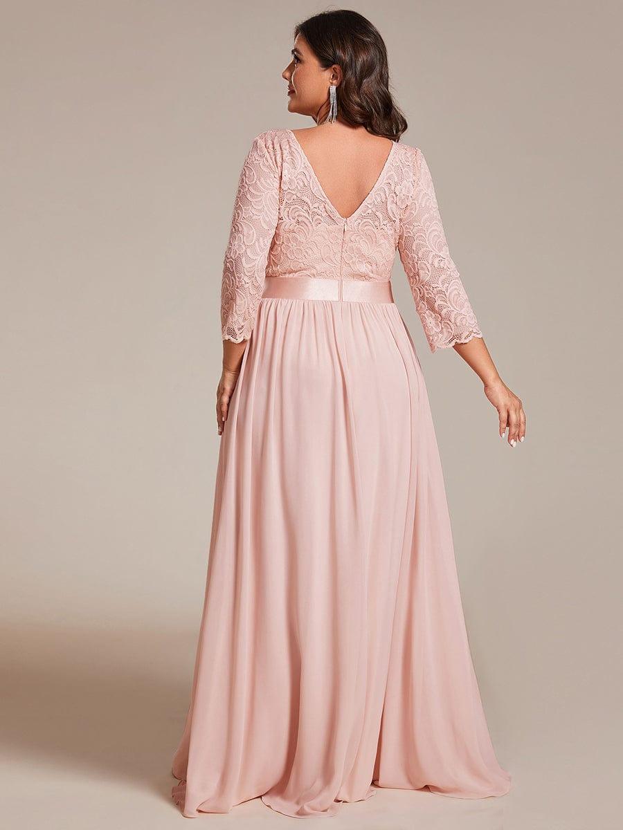 Plus size sheer lace floor-length evening dress with half sleeves for women
