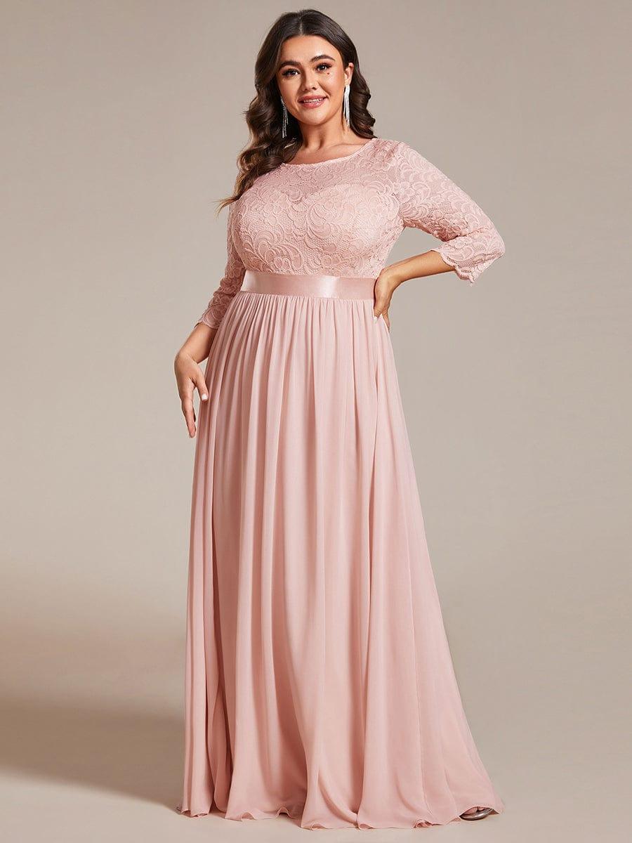 Plus size sheer lace floor-length evening dress with half sleeves for women