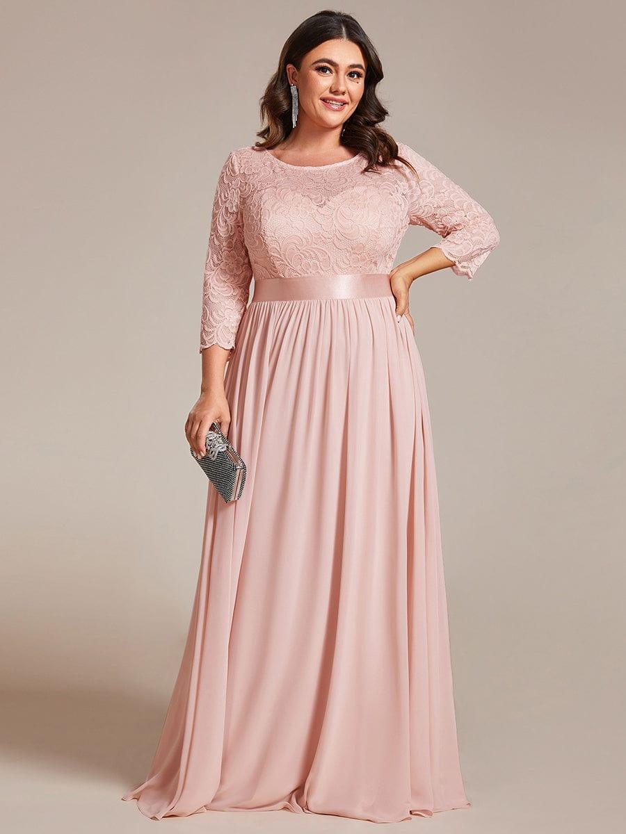 Plus size sheer lace floor-length evening dress with half sleeves for women