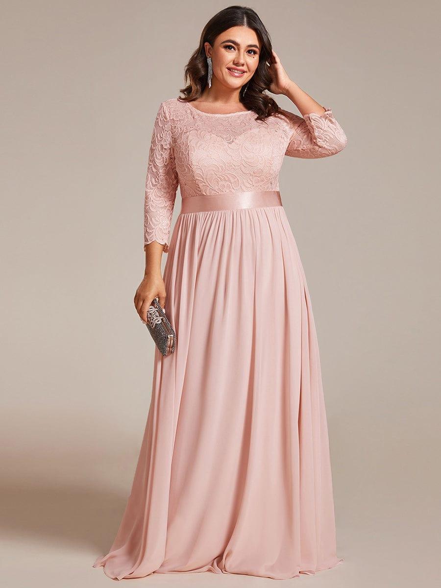 Plus size sheer lace floor-length evening dress with half sleeves for women