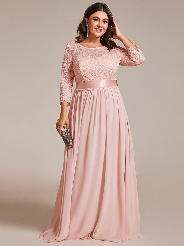 Plus size sheer lace floor-length evening dress with half sleeves for women