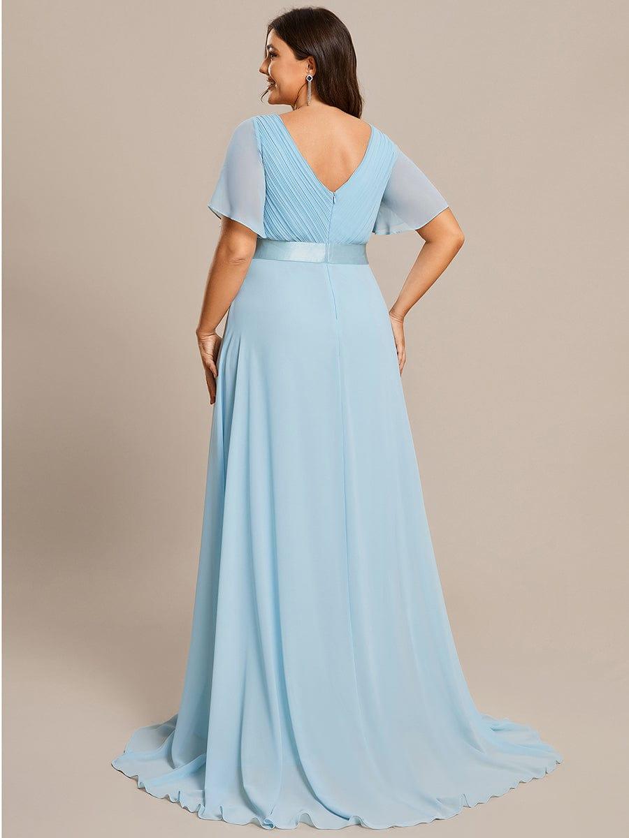 Plus size chiffon empire waist bridesmaid dress with short sleeves for women