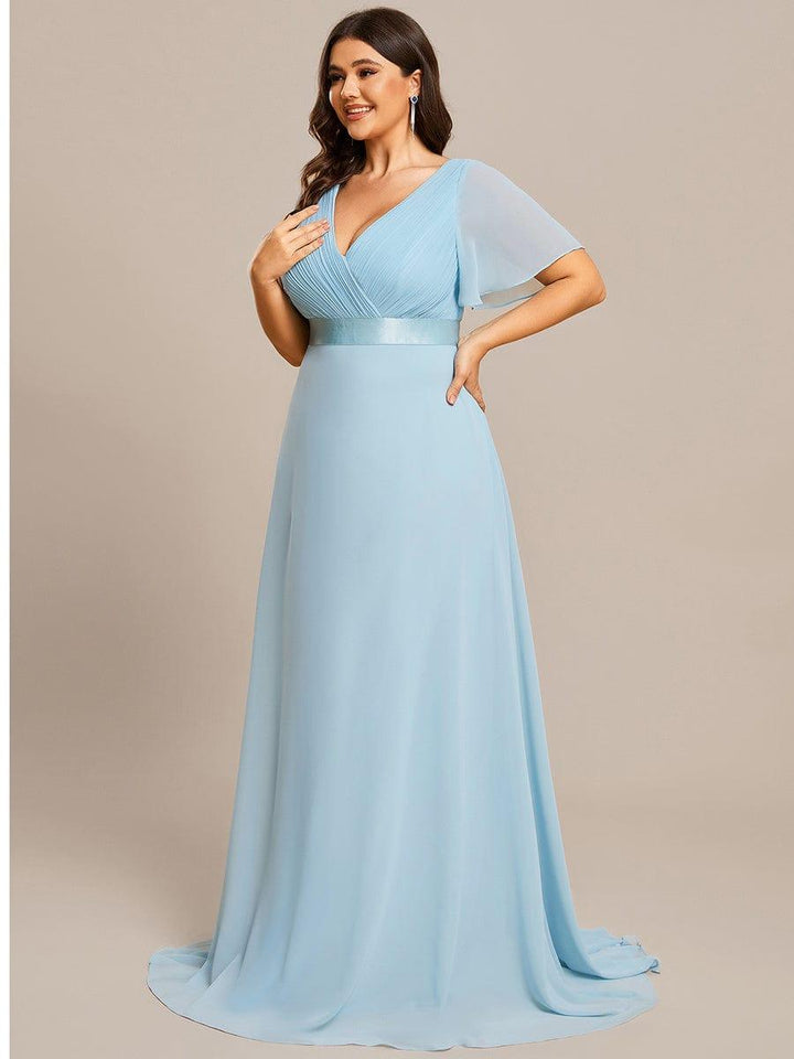 Plus size chiffon empire waist bridesmaid dress with short sleeves for women