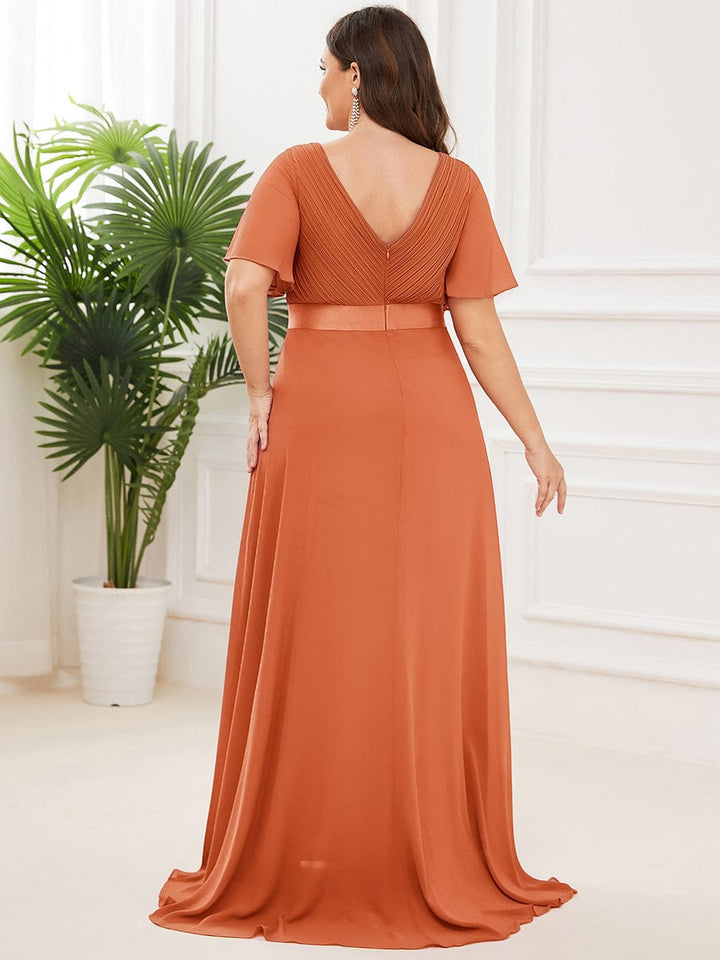 Plus size chiffon empire waist bridesmaid dress with short sleeves for women
