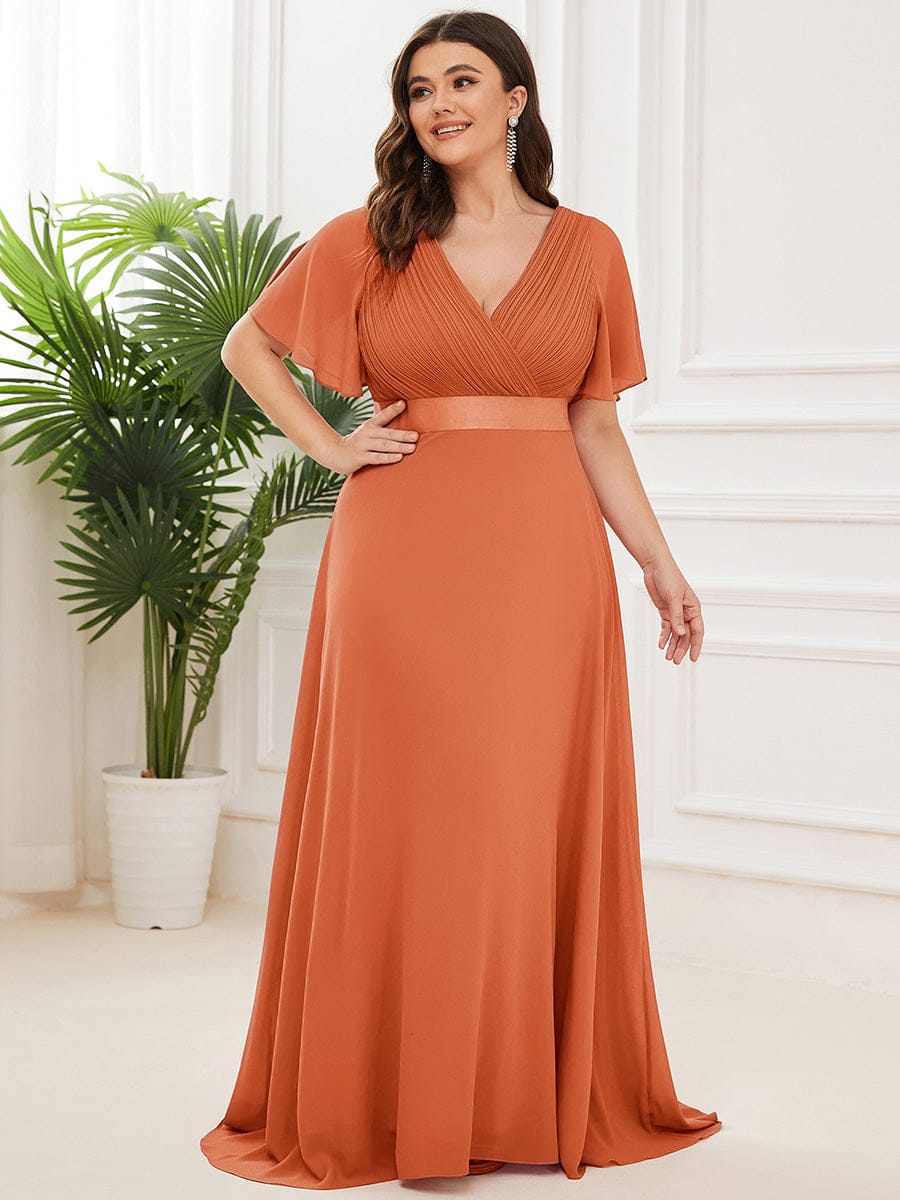 Plus size chiffon empire waist bridesmaid dress with short sleeves for women