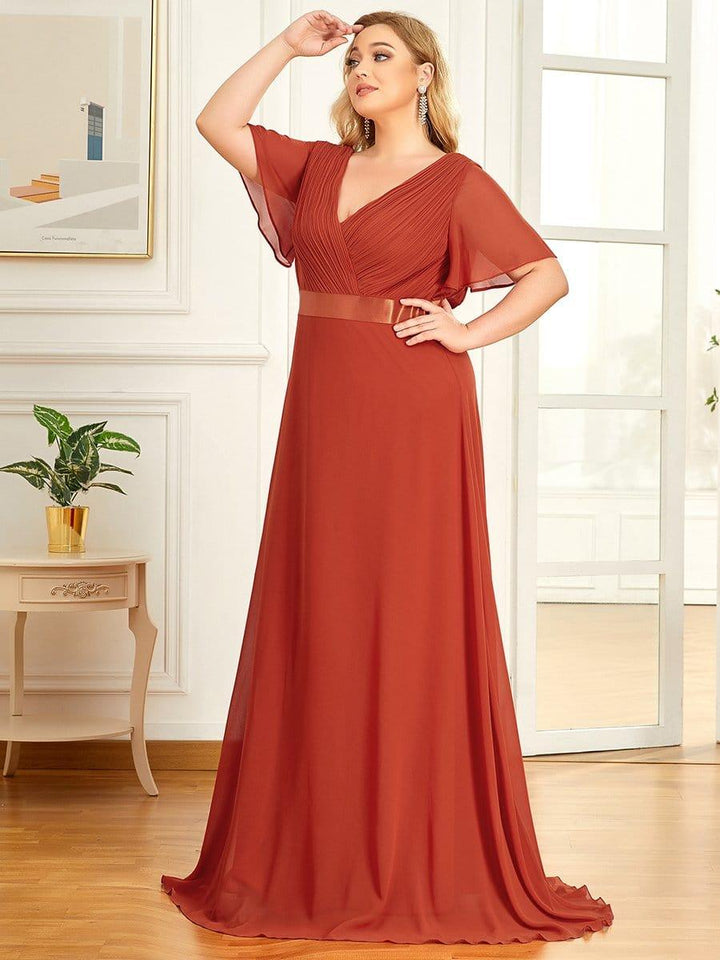 Plus size chiffon empire waist bridesmaid dress with short sleeves for women