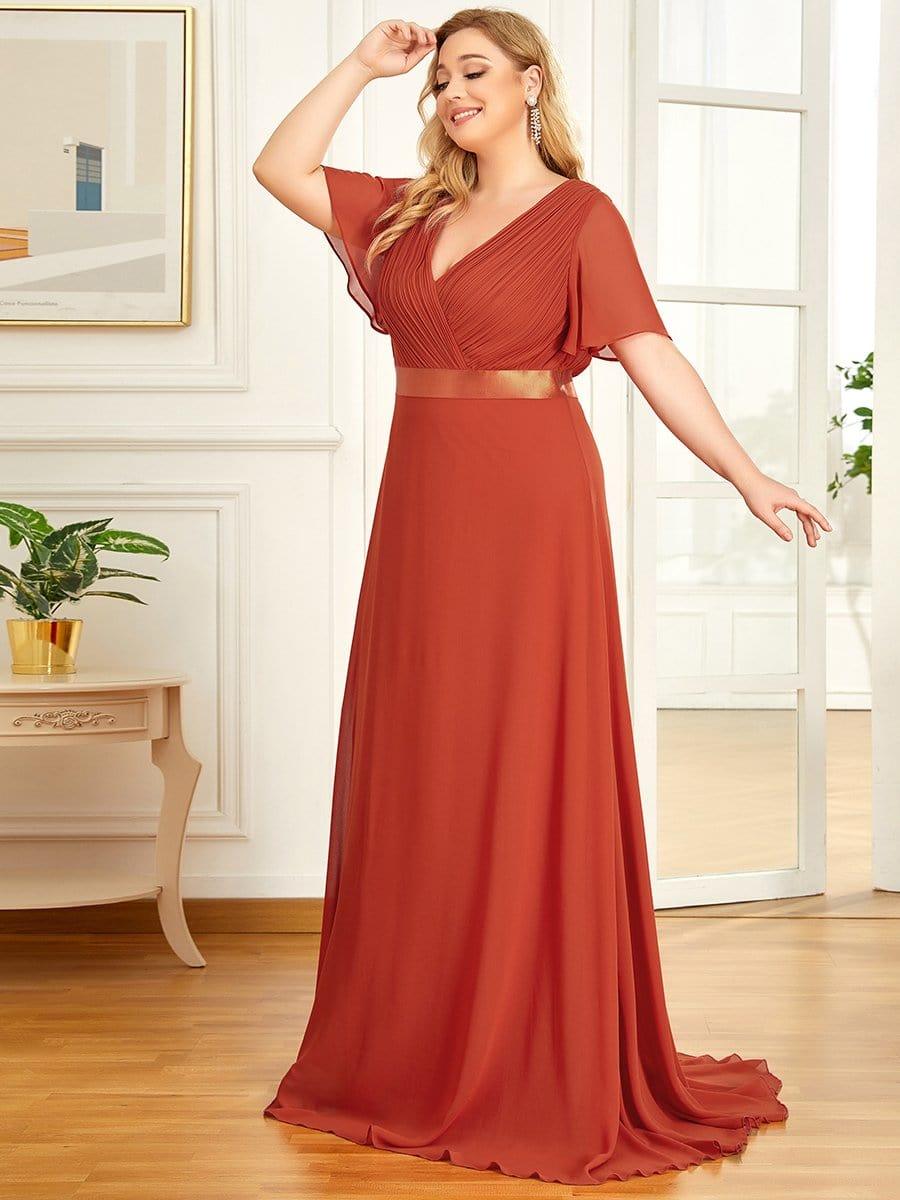Plus size chiffon empire waist bridesmaid dress with short sleeves for women