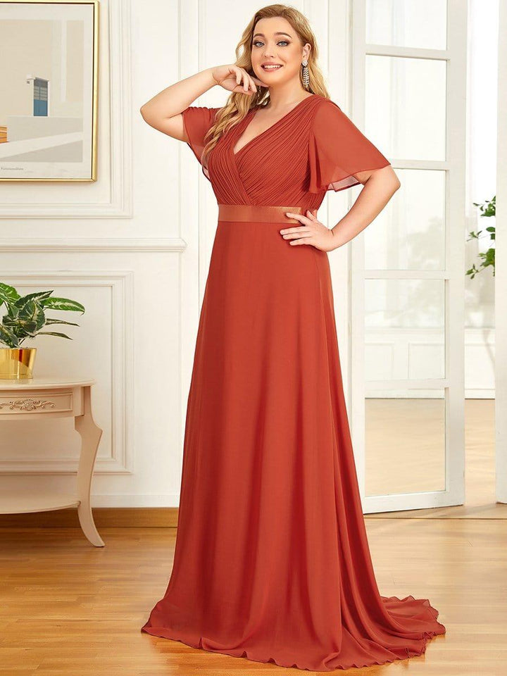 Plus size chiffon empire waist bridesmaid dress with short sleeves for women