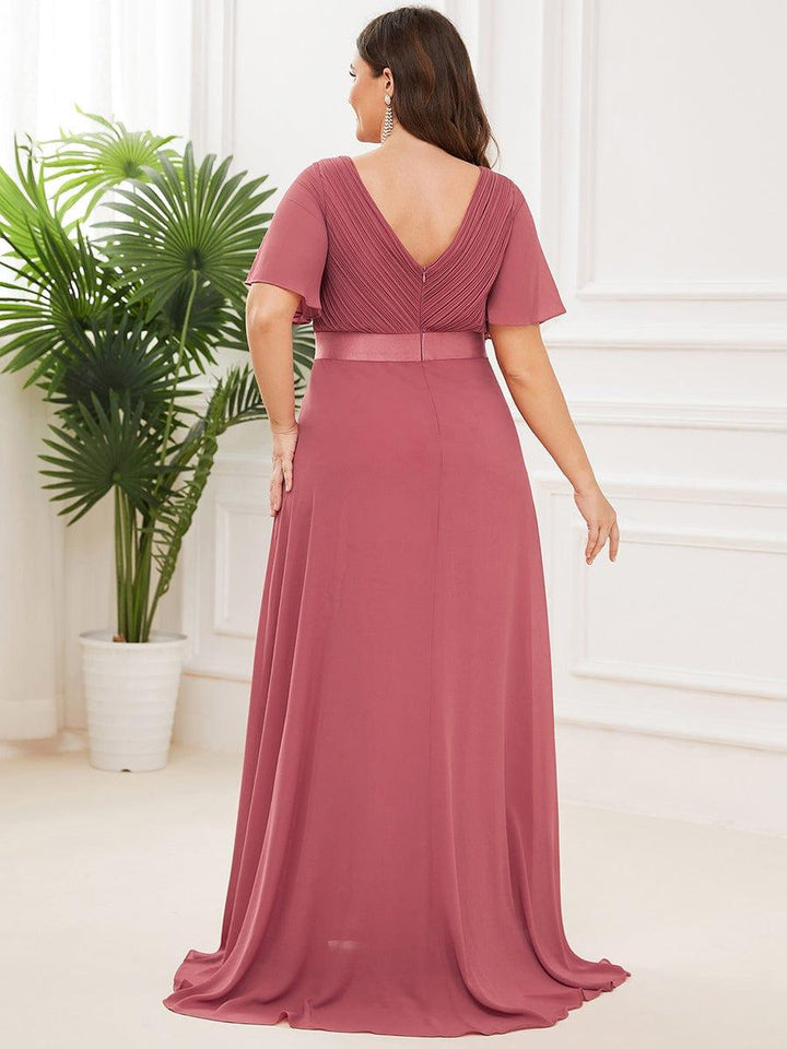 Plus size chiffon empire waist bridesmaid dress with short sleeves for women