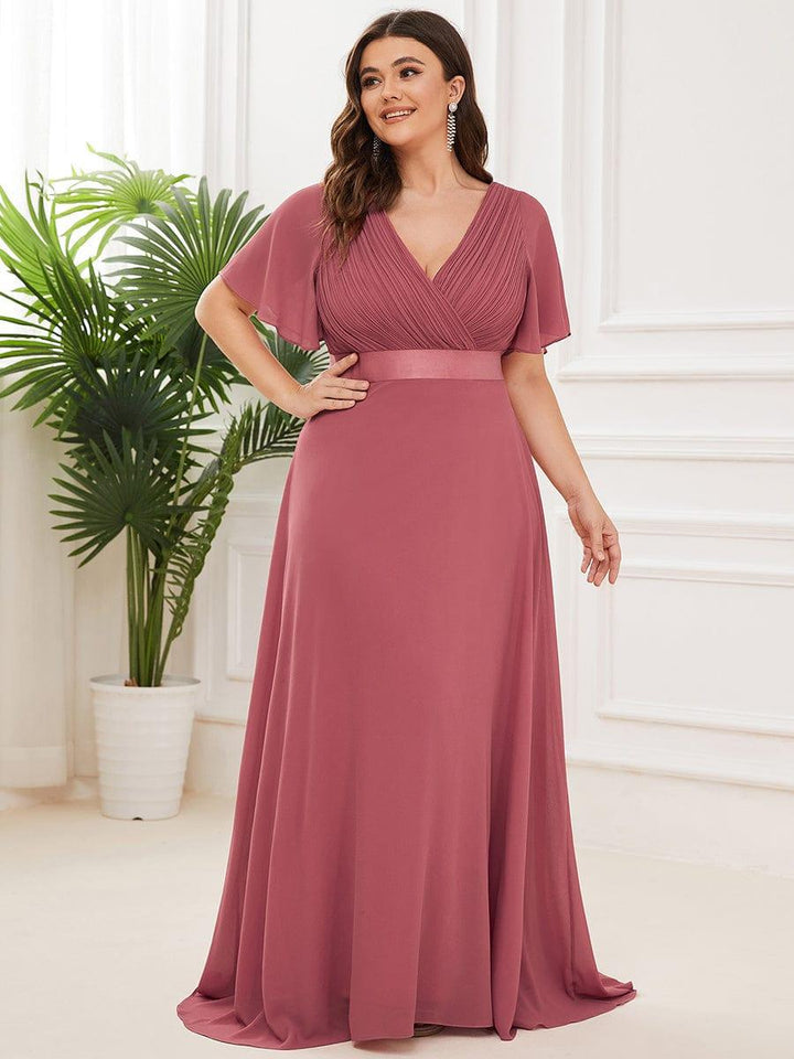 Plus size chiffon empire waist bridesmaid dress with short sleeves for women