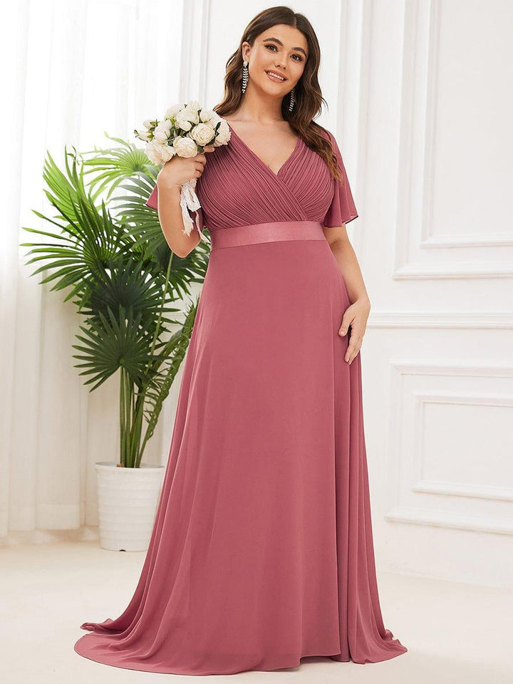 Plus size chiffon empire waist bridesmaid dress with short sleeves for women