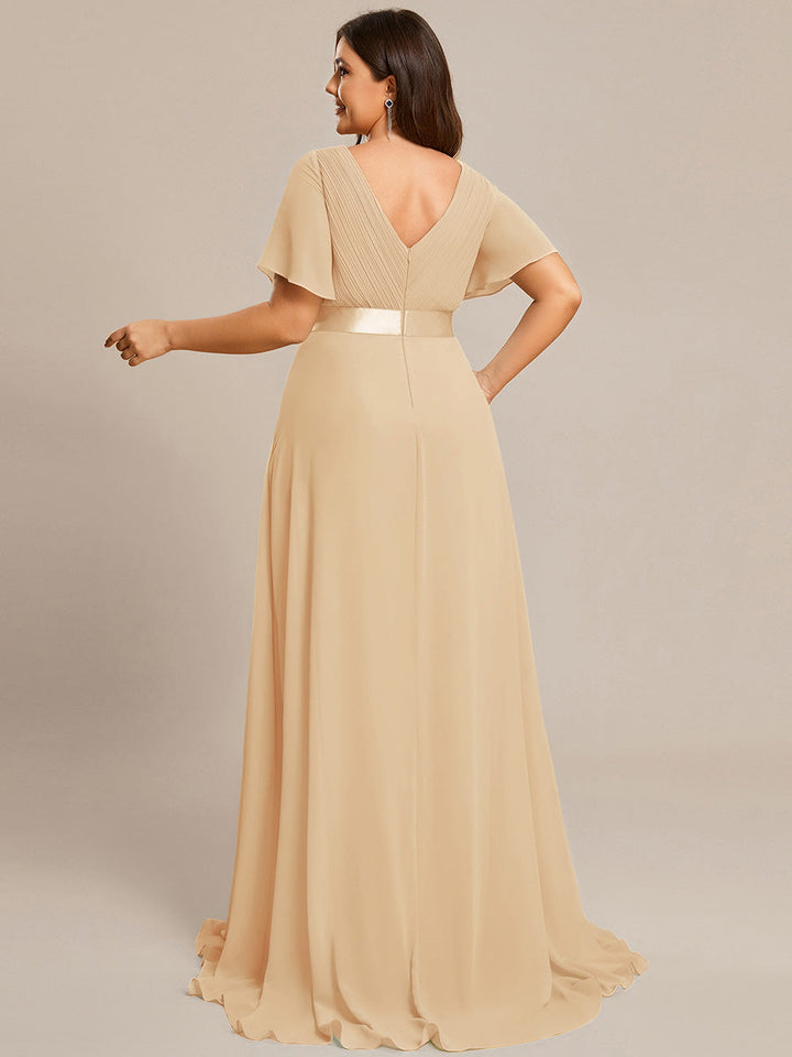 Plus size chiffon empire waist bridesmaid dress with short sleeves for women