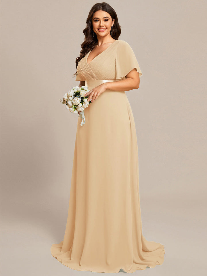 Plus size chiffon empire waist bridesmaid dress with short sleeves for women